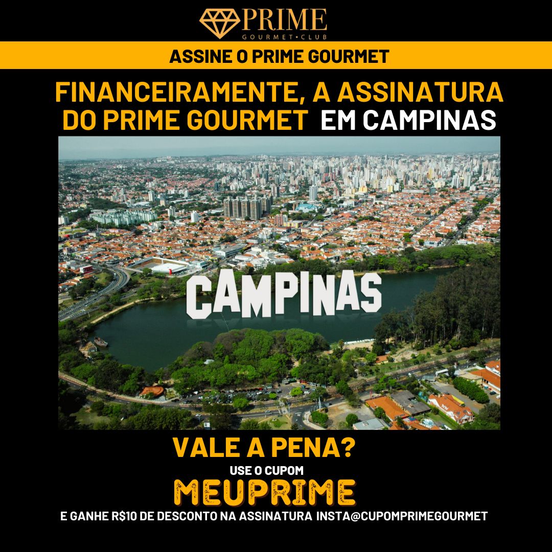 Vista aérea de Campinas com promoção Prime Gourmet Club.