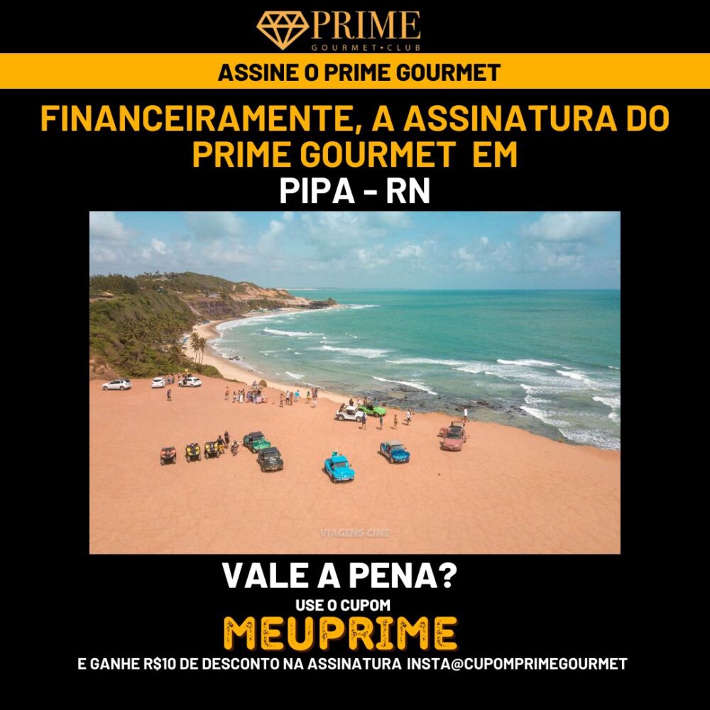Praia de Pipa com anúncio Prime Gourmet Club.
