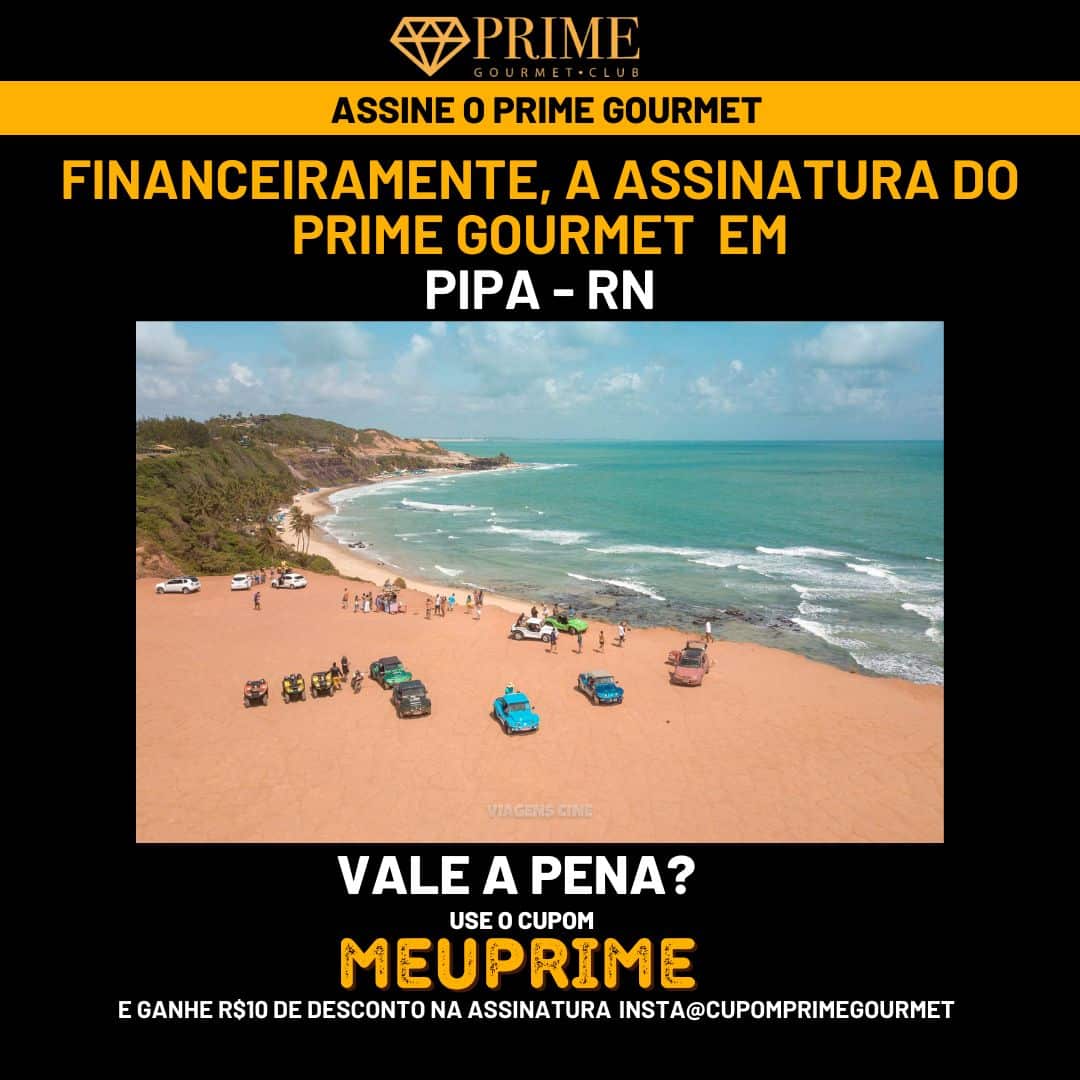Praia de Pipa com anúncio Prime Gourmet Club.