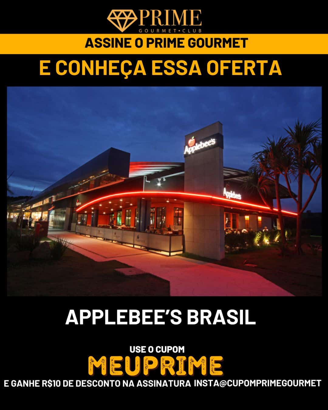 Cupom Prime Gourmet Club para Applebees Brasil