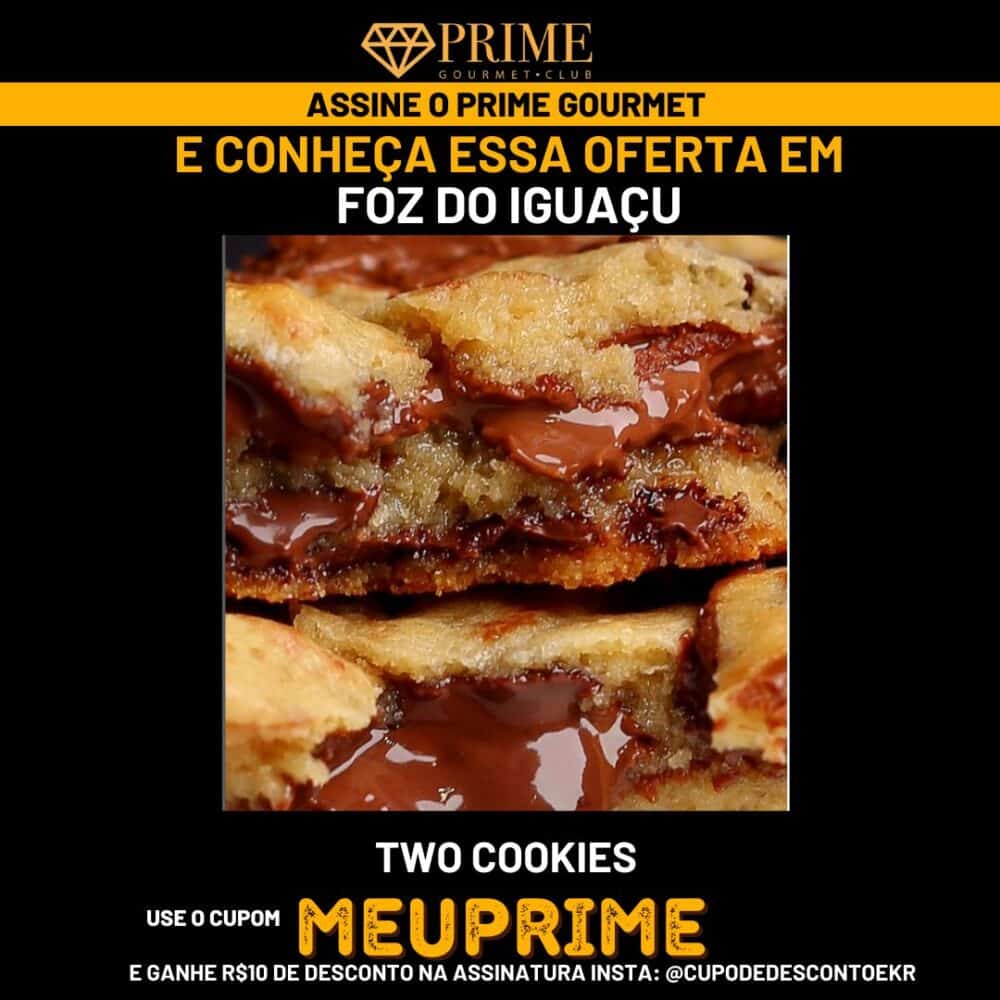 Cookies recheados com chocolate, oferta Prime Gourmet Foz.