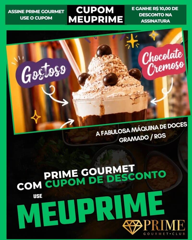 Milkshake de chocolate com chantilly e cupom promocional