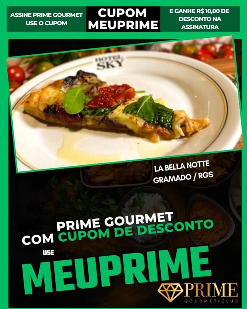 Fatia de pizza gourmet com cupom MEUPRIME