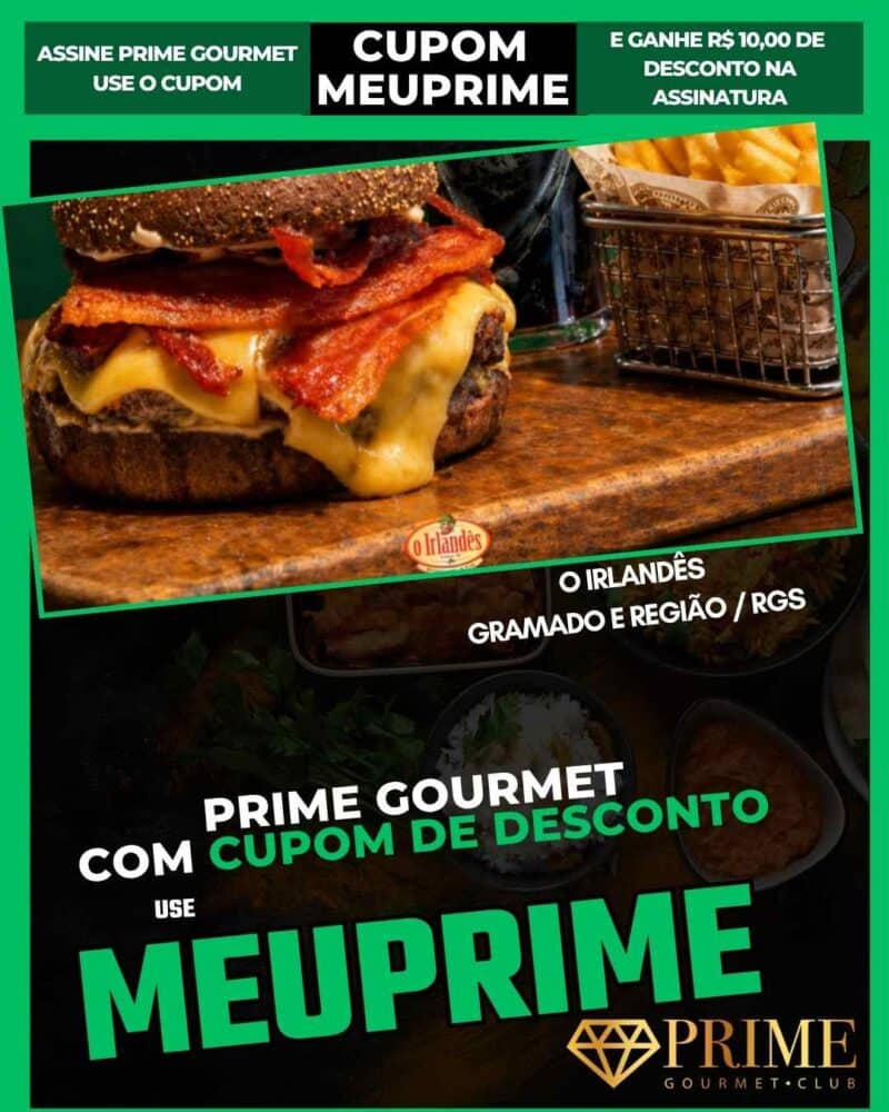 Hambúrguer com bacon e queijo promoção Prime Gourmet