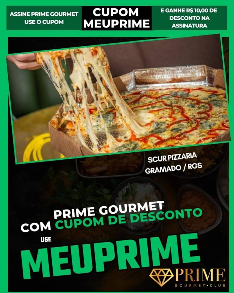 Pizza com queijo derretido e cupom MEUPRIME