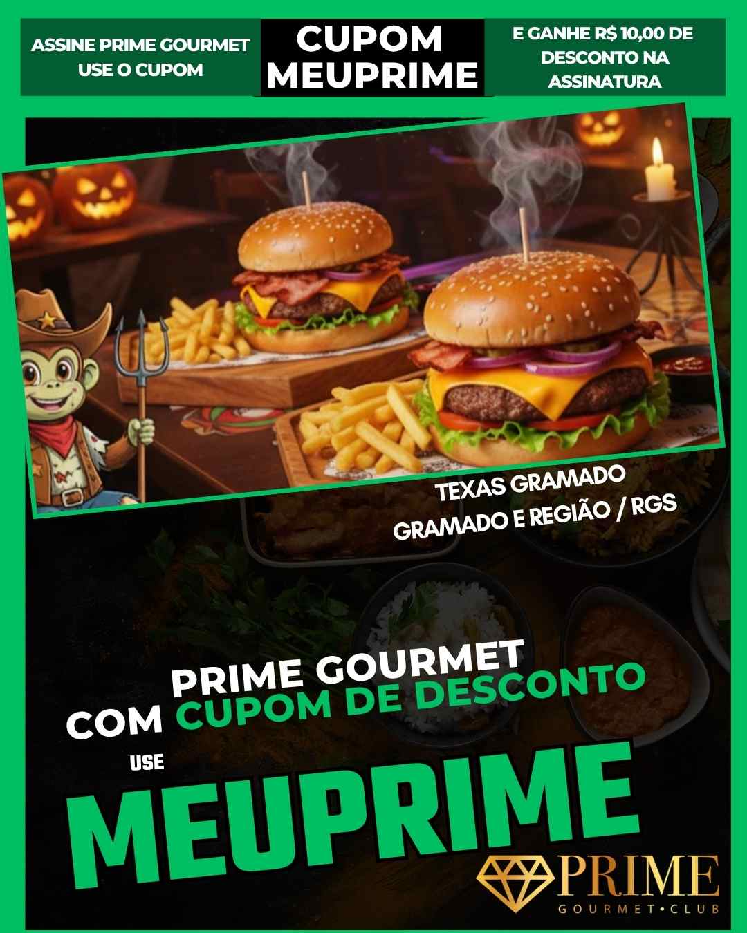 Hambúrgueres com fritas em promoção Prime Gourmet
