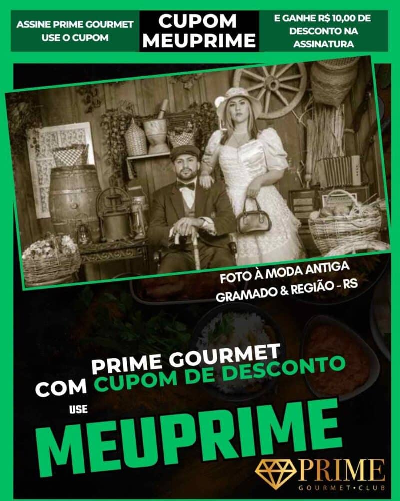 Cupom Prime Gourmet com foto vintage casal