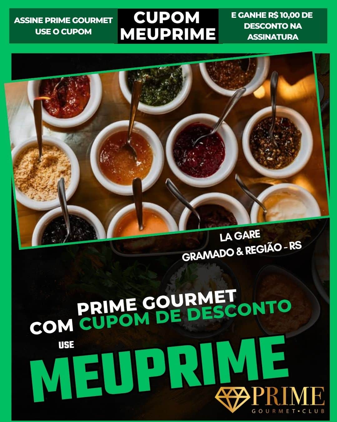 Cupom Prime Gourmet com molhos variados