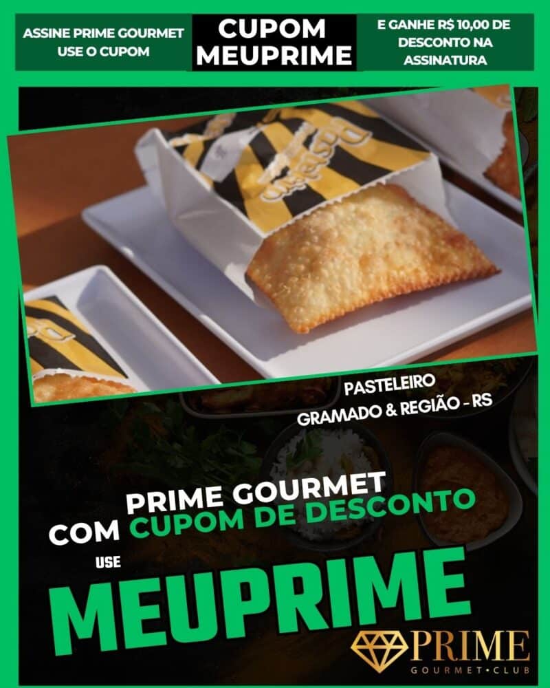 Cupom Prime Gourmet com pastel e desconto